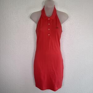 lacoste pique halter dress LACOSTE Women's Navy Blue Pique Knit Silver Tone Ring Halter Dress Sz 36